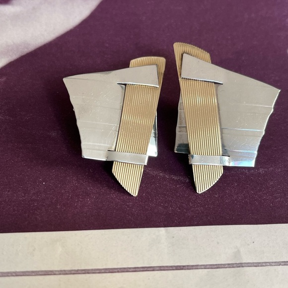 KDTR Kathleen Doyle Tom Reardon Modern Abstract Sterling Gold Tone Earrings - Picture 2 of 15